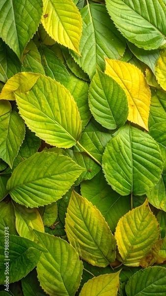 Obraz Close-up showcases lush, green and yellow leaves, texture and veins are clear