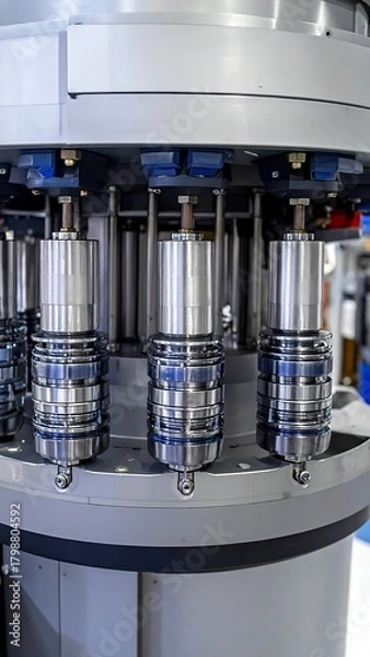 Obraz Close-up showing cylindrical metal machine parts arranged vertically in a circular pattern