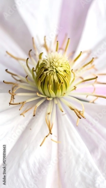 Fototapeta Close-up view of a soft white flower with a bright yellow center and textured petals