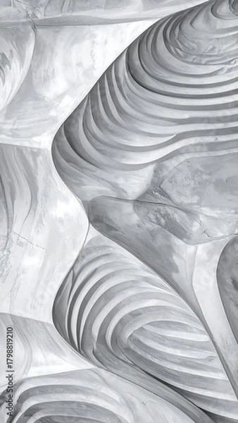 Fototapeta Close-up view of abstract, organic, layered shapes with swirling, fluid, grey tones