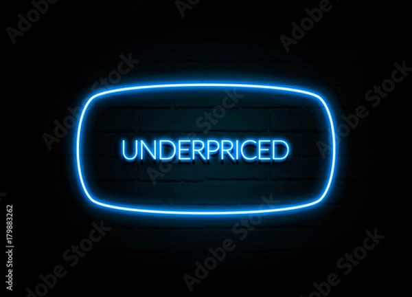 Fototapeta Underpriced  - colorful Neon Sign on brickwall