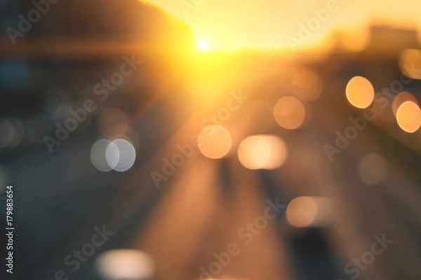 Fototapeta Piękny bokeh miasta zachód słońca.