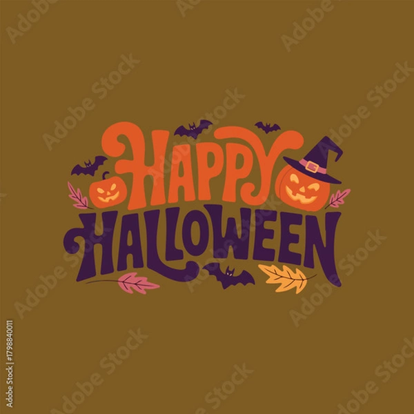 Fototapeta Typography Happy Halloween vector and Halloween elements.