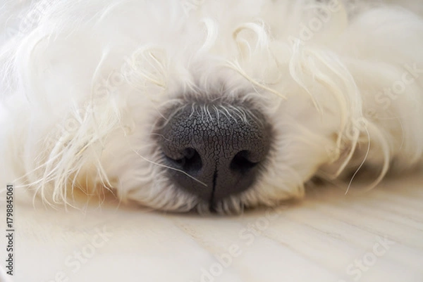 Obraz ビションフリーゼ子犬の黒い鼻アップとふわふわの白い毛