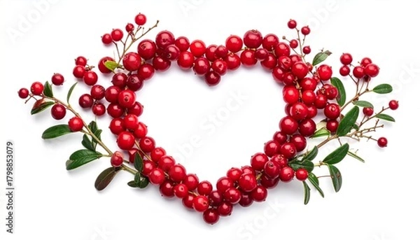 Fototapeta Cranberries in heart shape on white.