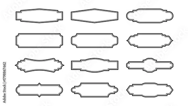 Fototapeta Elegant Isolated Frame Design Collection with Ornamental Outline Borders, Vintage Label Shapes, Decorative Blank Badges for Packaging Layouts, Poster Templates