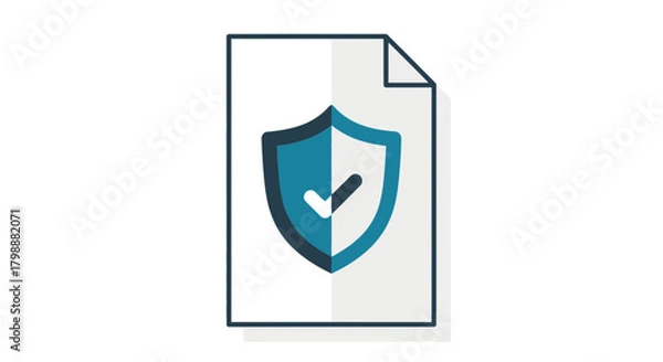 Fototapeta Secure document with verified checkmark shield icon symbolizing trust, safety, and approved status for business and legal contexts