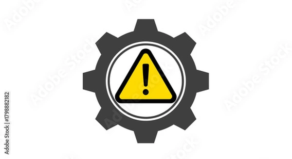 Fototapeta Warning sign within gear symbol signifies industrial hazard or critical alert for safety and operational risk management