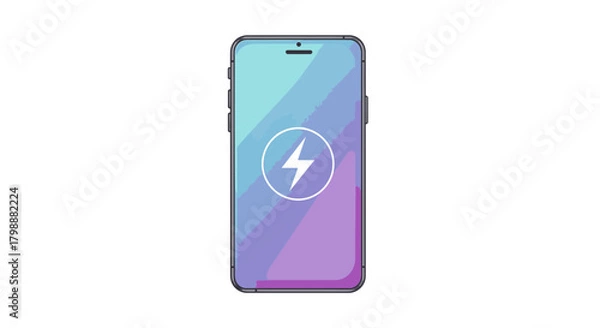 Fototapeta Modern smartphone displaying vibrant charging icon with gradient screen, perfect for tech and innovation concepts.