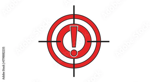 Fototapeta Urgent warning symbol centered in a red target crosshairs, conveying immediate danger and critical alerts for attention.