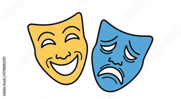 Fototapeta Iconic comedy and tragedy masks symbolize the spectrum of human emotions and the art of performance, perfect for theater and storytelling concepts.