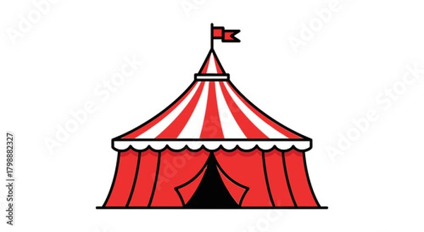 Fototapeta Vibrant red and white striped circus tent with open entrance, inviting fun and excitement