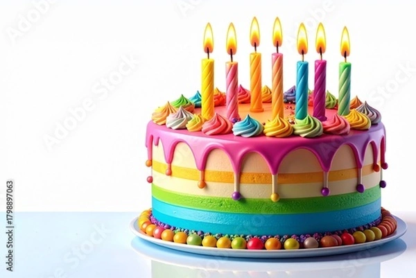 Fototapeta Birthday Cake with Candles Isolated on White Background, Ai Generated