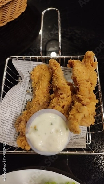 Obraz A close up picture of chicken tender with mayonnaise sauce