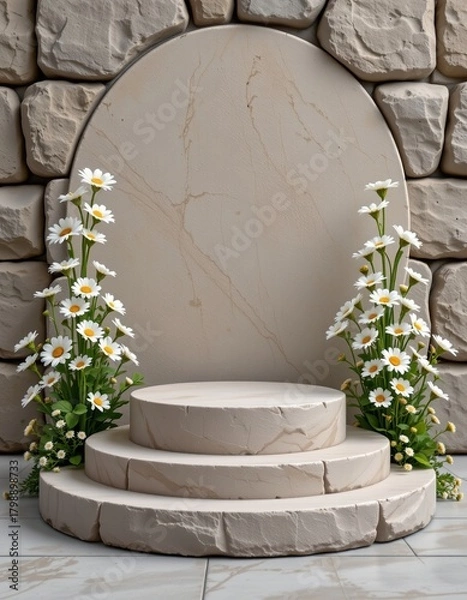 Fototapeta Elegant Minimalist Platform with Floral Arrangements