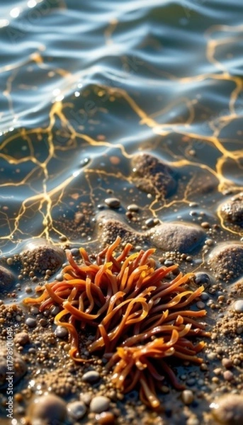Fototapeta Colorful Sea Anemone Clusters Sandy Shoreline