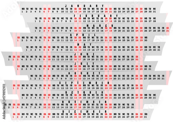 Fototapeta Calendar for 2018 months in a line B.W.