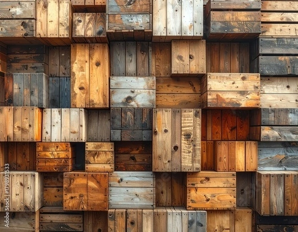 Obraz Texture of wooden crates arranged in a patterned wall