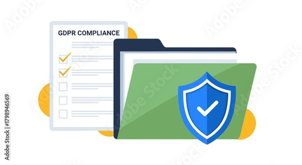 Obraz Gdpr compliance checklist with a secure folder and shield icon representing data protection and privacy regulations