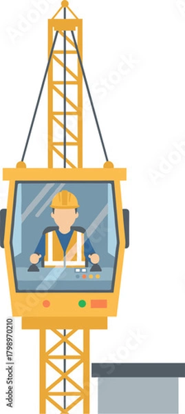 Obraz Flat Design Construction Crane Operator Inside Cabin on the Tower Illustration