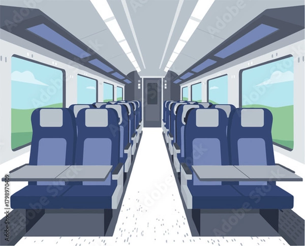 Obraz Clean Modern Train Interior Passenger Seat Transportation Illustration