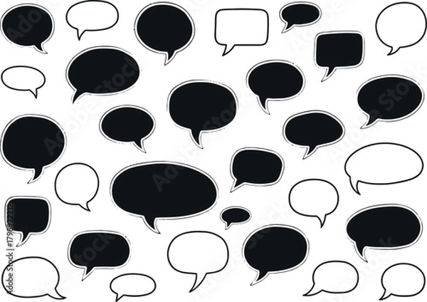 Fototapeta Vector Illustration of Modern Speech Bubbles, Thought Balloons, and Chat Icons Set for Communication Design