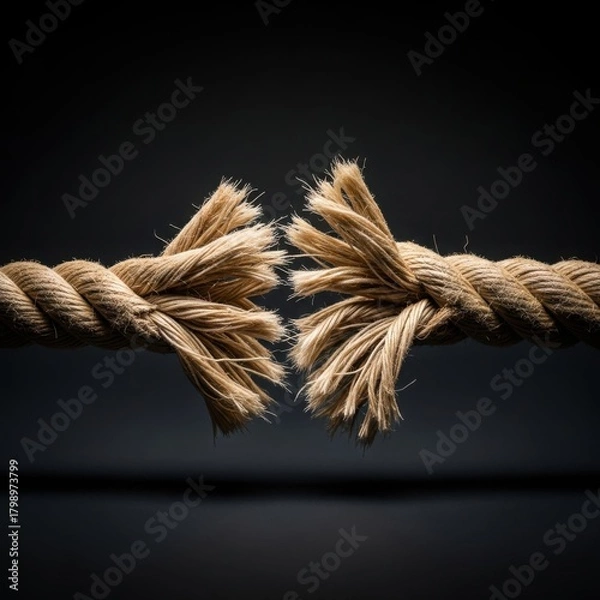 Fototapeta Frayed rope breaking apart, symbolizing stress, weakness, failure