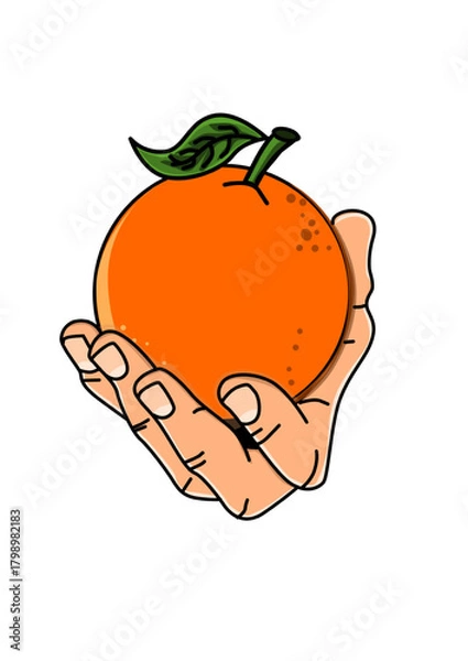 Fototapeta  Illustration of a hand with an orange