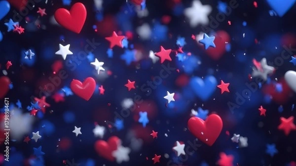 Fototapeta patriotic hearts and stars on blue for independence day generative ai image