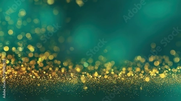 Fototapeta abstract blur bokeh banner background gold bokeh on defocused emerald green background
