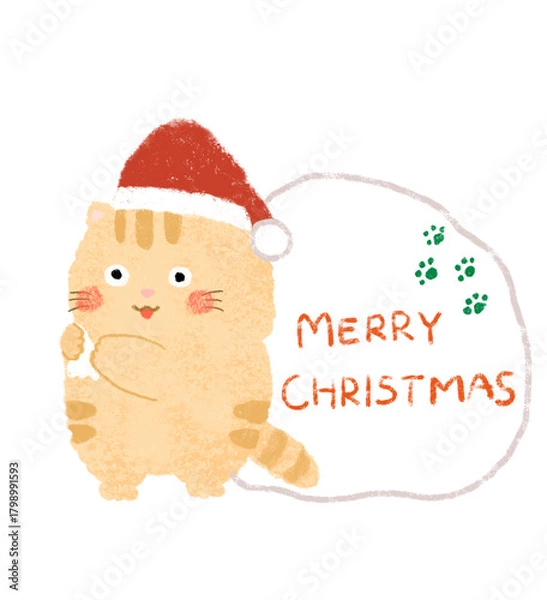 Obraz サンタの格好をしたかわいい猫　クリスマスタイトル
