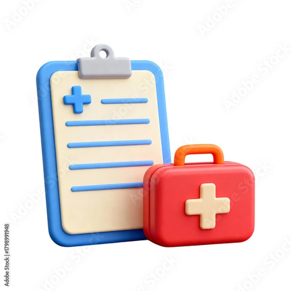 Fototapeta Healthcare Medical Clipboard And First Aid Kit Illustration For Digital And Print Use