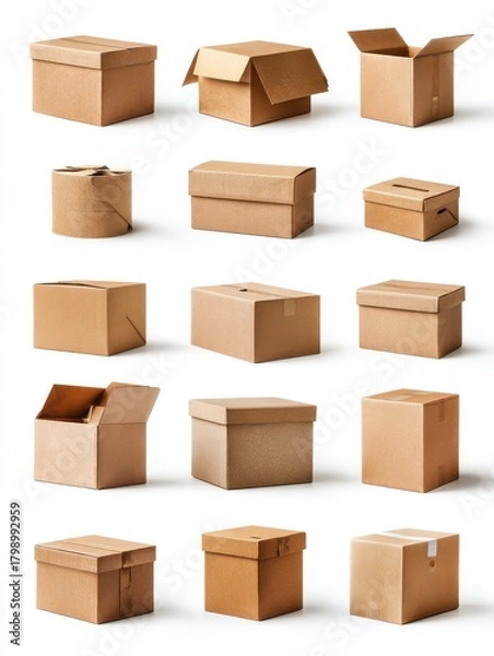 Fototapeta collection of various cardboard boxes on white background each one is shot separately no logos no brands ar 34
