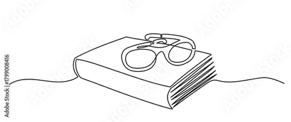 Obraz One Line Drawing of Book and Glasses. Minimalist Reading Concept