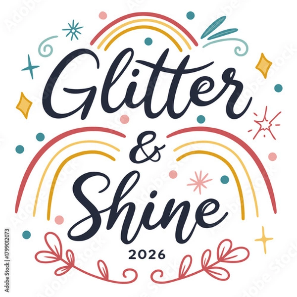 Fototapeta Glitter and shine 2026 with rainbow and stars isolated on festive design for new years eve or any celebration, adding sparkle and joy to the event