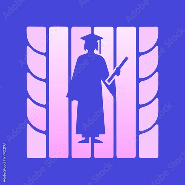 Fototapeta A graduate in cap and gown silhouette stands proudly within a modern frame, symbolizing achievement and the culmination of academic endeavors