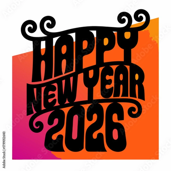 Fototapeta Groovy happy new year 2026 vector design with retro font and colorful background, perfect for greeting cards, posters, and social media posts to celebrate the new year
