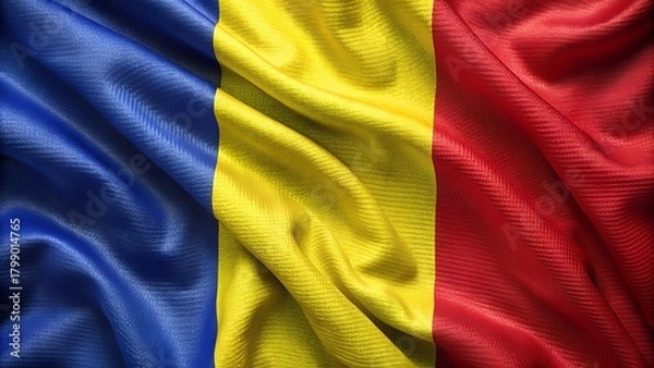 Fototapeta flag of romania, Flag of Romania, Fabric realistic flag, Romania Independent Day flag