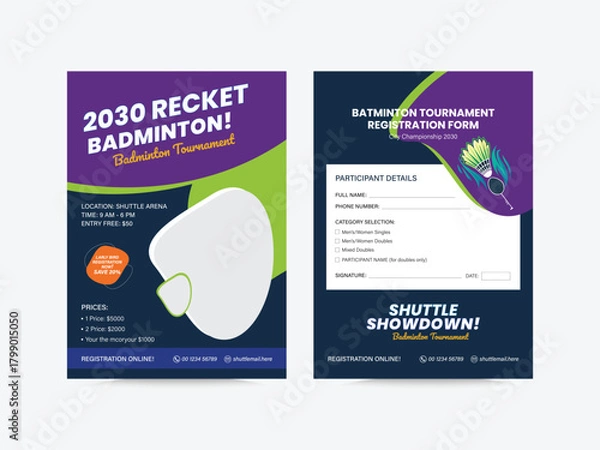 Obraz Badminton Sport Competition flyer Template, Badminton Social Media Template design