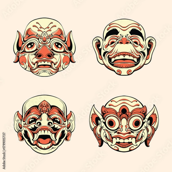 Fototapeta Japanese mask set vector design vector illustration