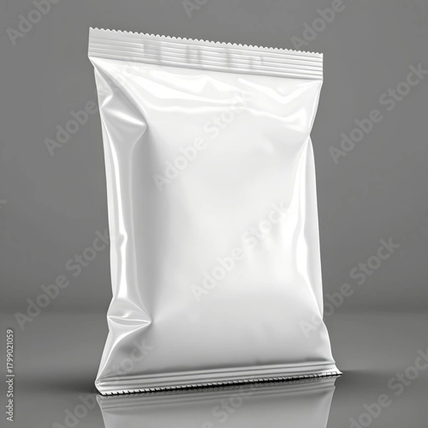 Obraz White Glossy Snack Bag Packaging Mockup – Flexible Foil Pouch for Food
