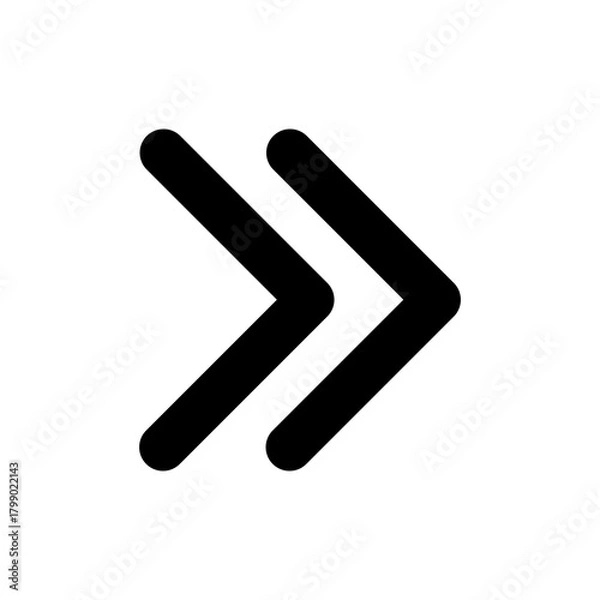 Fototapeta Black double right arrow icon illustrating fast forward, next, or skip functions in digital media players and web interfaces.