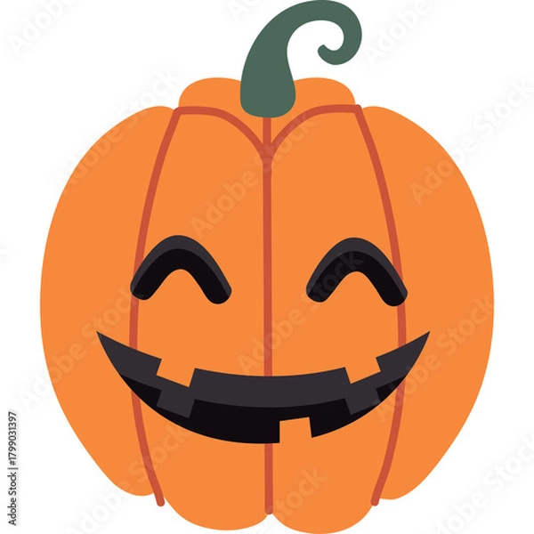 Fototapeta Happy Halloween Pumpkin With Smiling Face And Green Stem On Transparent Background