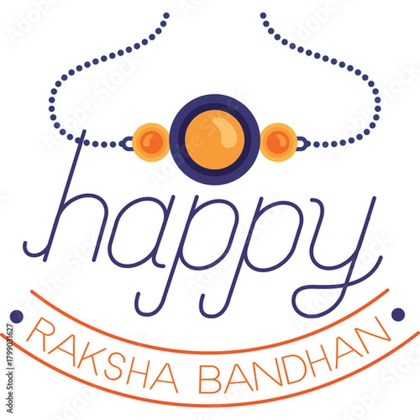 Fototapeta Happy Raksha Bandhan celebration graphic design with blue and orange colors on a white background a symbolic representation of sibling bond and festive occasion