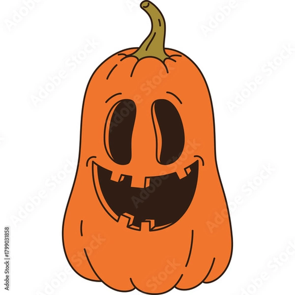 Fototapeta Happy Carved Orange Pumpkin With Scary Face And Stem On Transparent Background