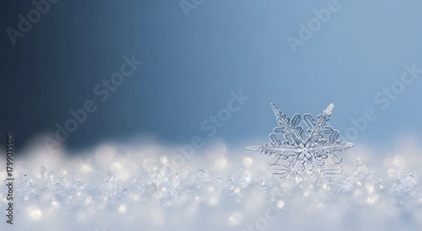 Fototapeta Single Snowflake on Sparkling Snow in Winter Light