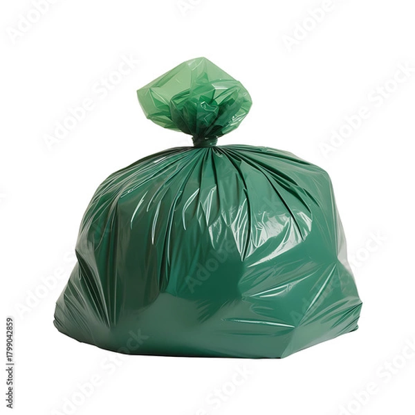 Fototapeta A full green garbage bag tied at the top and isolated on transparent background