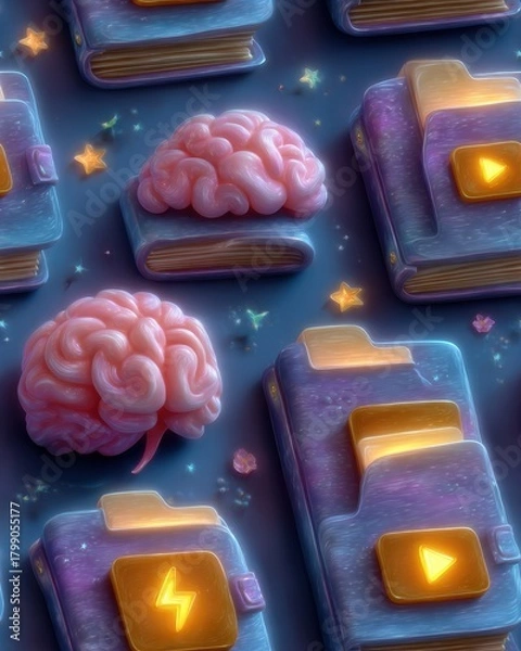 Obraz Creative digital brain and folder illustration.