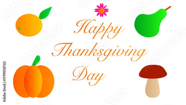 Obraz Thanksgiving day greeting card. Autumn illustration on white background. Vector illustration.