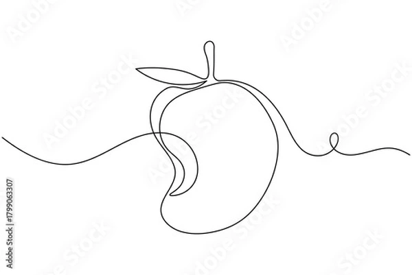 Fototapeta Mango fruit continuous one line drawing on white background minimalist fresh tropical outline vector illustration